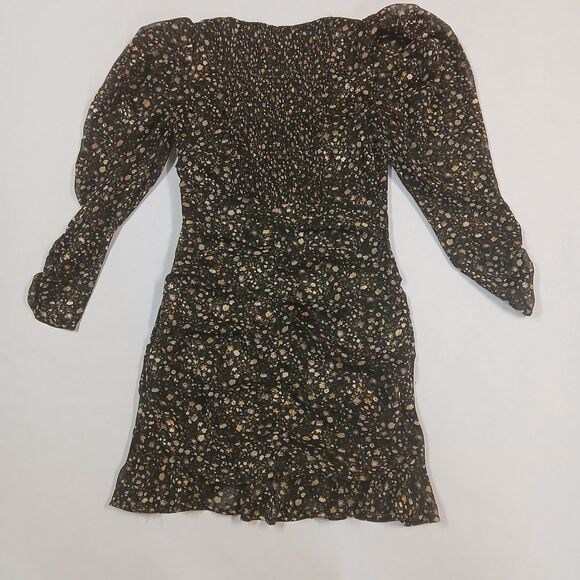 ASTR The Label Victoria Ruched Long Sleeve Black Blush Ditsy Floral Dress Medium - Picture 3 of 8